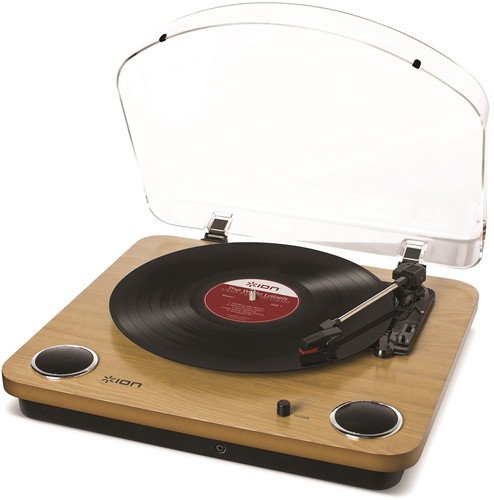 ION Audio Max LP | 3-Speed Belt Drive Turntable with Built-In Speakers & 1/8' Aux Input (Natural Wood)
